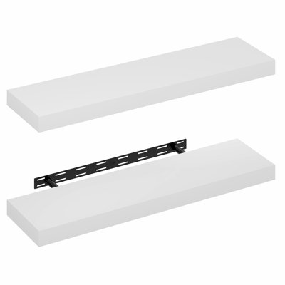 Furinno TANNA Floating Shelves for Wall Set of 2, 9 x 35 Wall Shelf, Wall Mounted Floating Shelf with Invisible Bracket, 2-in Thick Shelf, for Bathroom, Living Room, Bedroom, Home Office, White