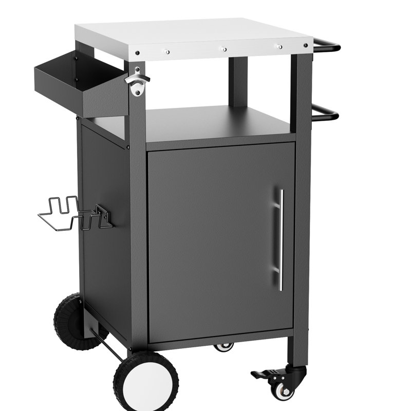 Chariot de barbecue noir avec poubelle - Gardez votre espace de cuisson propre et bien rangé.