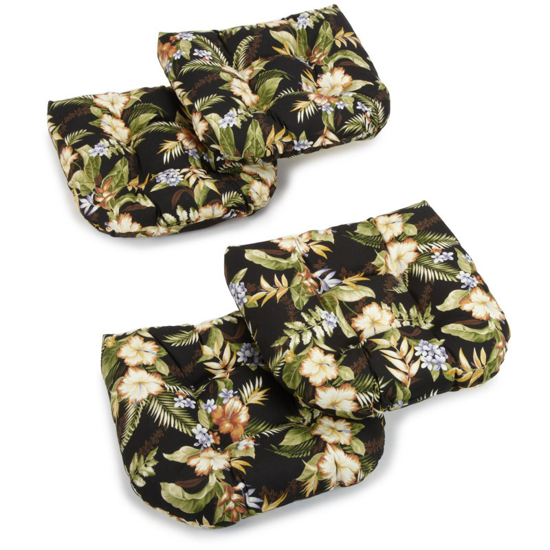Outdoor 5'' Rocking Chair Seat Cushion, Black Green Floral