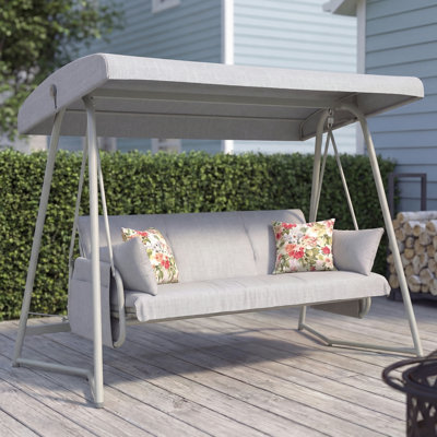 3 To 4 Person Outdoor Patio Swing Chair, 2-In-1 Convertible Porch Swing Glider Chair With Removable Cushions, Adjustable Canopy & Pillows