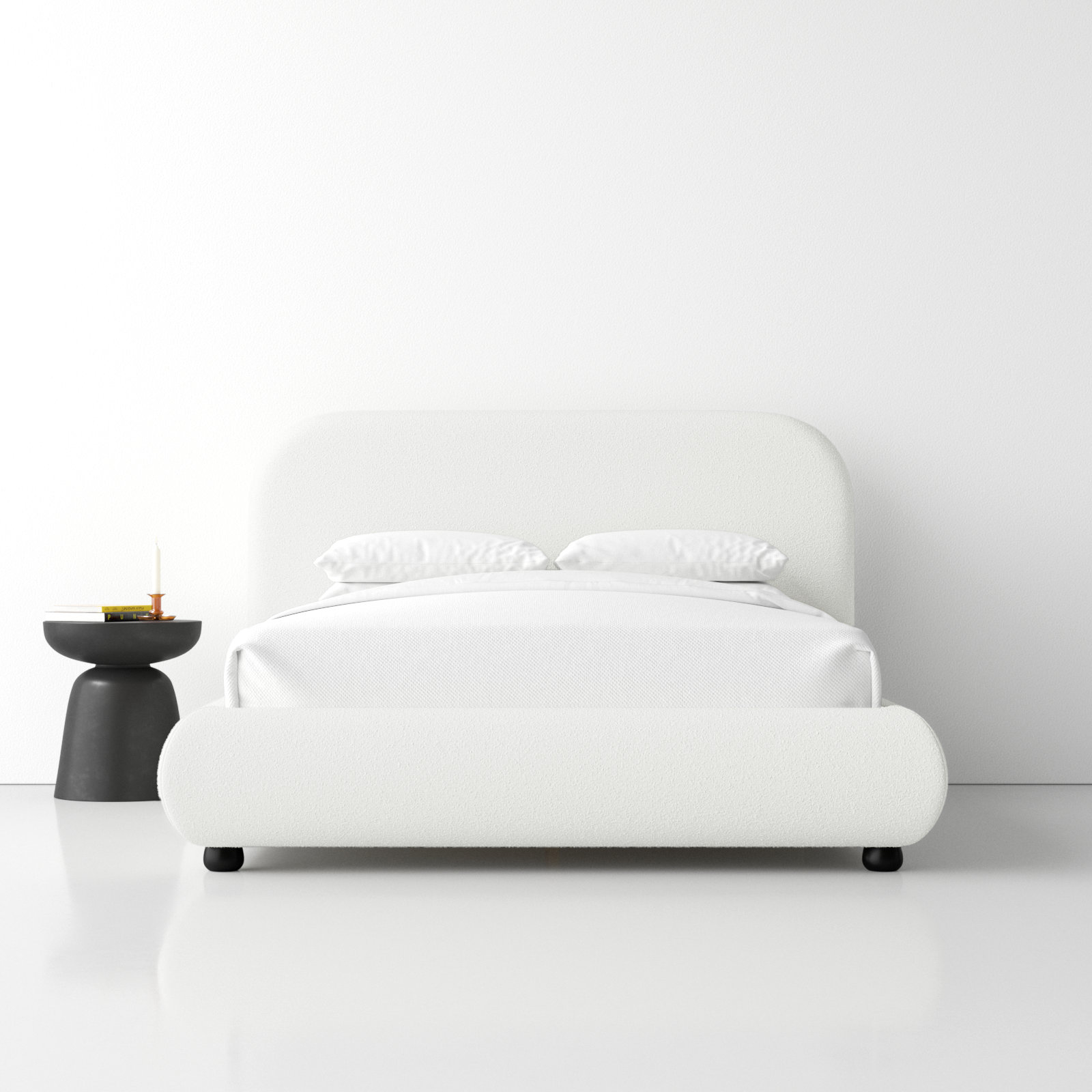 Reggie Platform Bed, Queen, Off White Performance Boucle