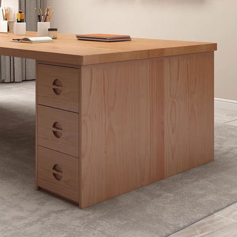 Brown Rectangular Solid Wood with 3 drawers desk, 30.7" H  x 94.5" W  x 39.4" D
