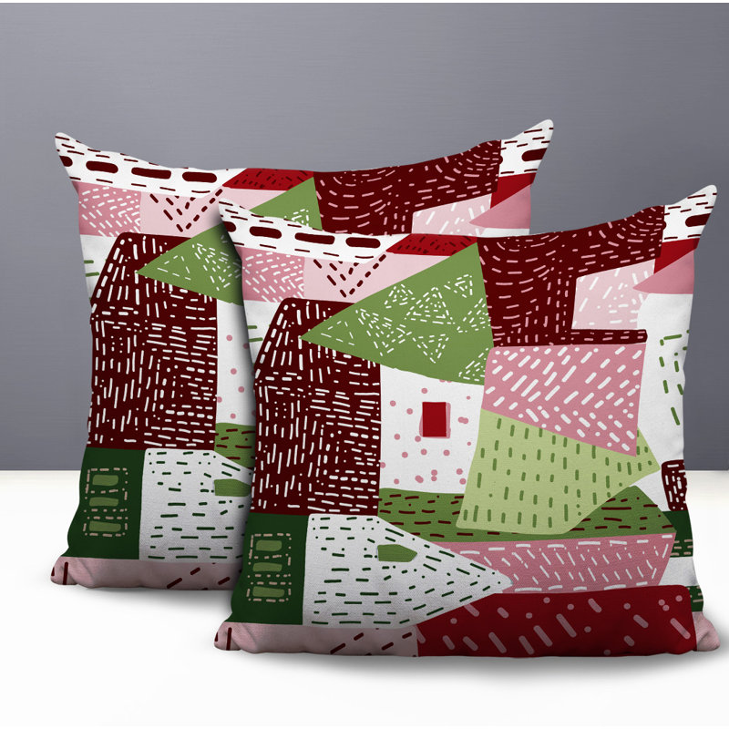 Oreiller réversible intérieur / extérieur Praxies Patches, 18x18, Red