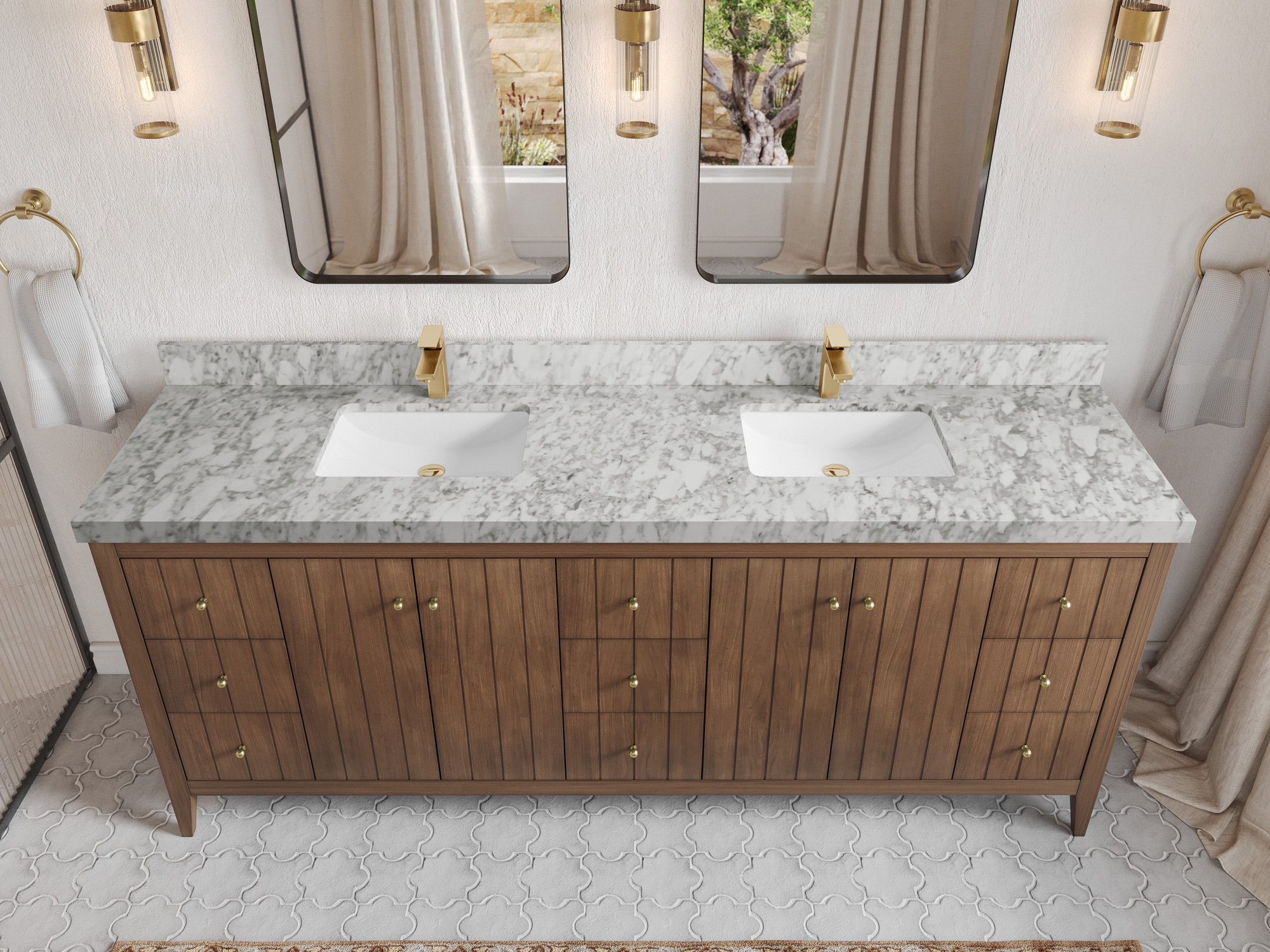 Willow Collections Atlanta Teak 84'' Double Bathroom Vanity with Marble ...