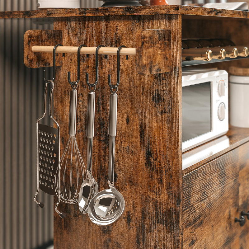 Rolling Kitchen Island Cart With Drop-leaf, Storage Solution with Wine Rack, Storage Cart for Kitchen, vintage Brown