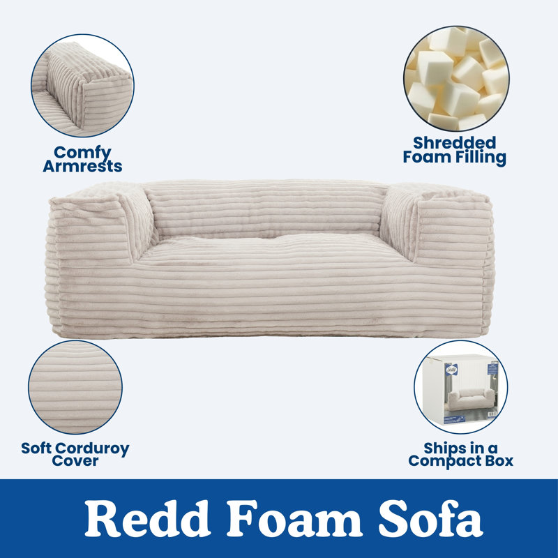 Sealy® Redd 71" Corduroy Compressed Bean Bag Sofa, Beige Faux Fur