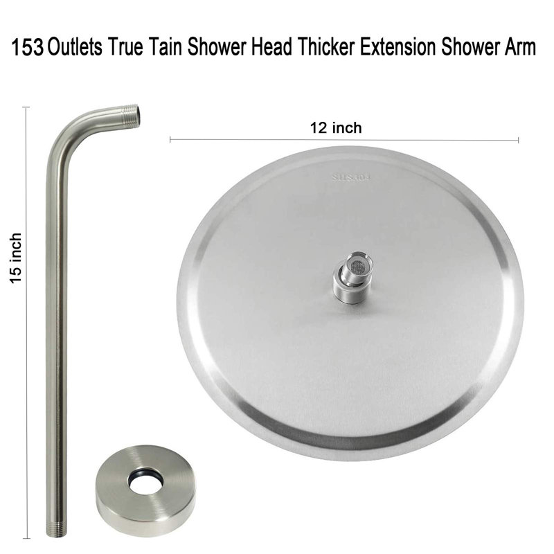12-Inch Round Rainfall Shower Head With Extension Arm - Oversized Stainless Steel Luxury Showerhead For Full-Body Waterfall Coverage