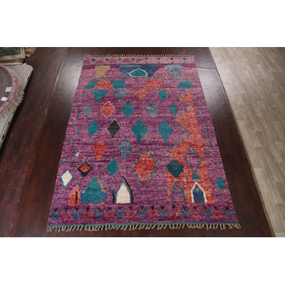 Tapis mauve en laine noué à la main de conception unique 9 pi x 12 pi 8 po