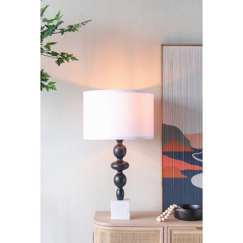 D15X29,5 "Lampe de table noire et blanche avec corps rond à quatre niveaux (assemblage de l'abat-jour requis)