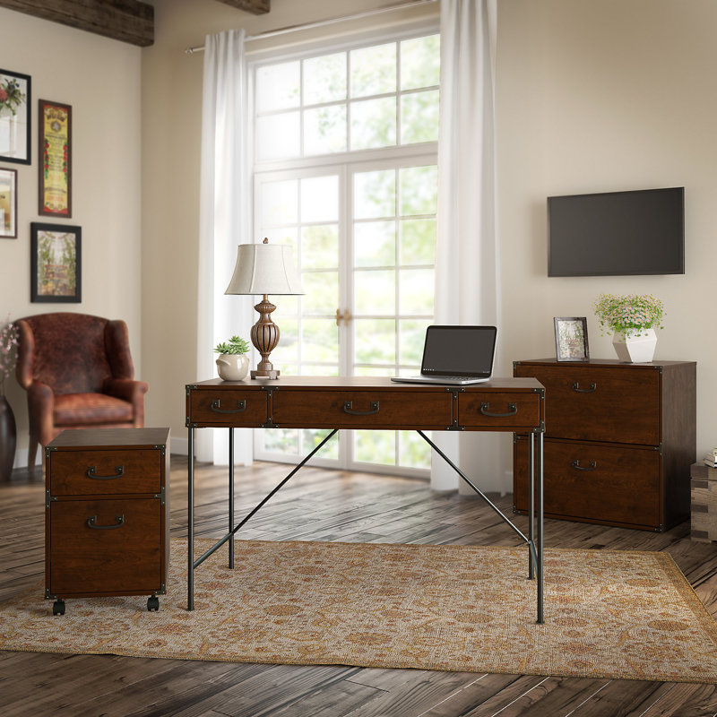 Jazminn 3 Piece Writing Desk Office Set, Coastal Cherry