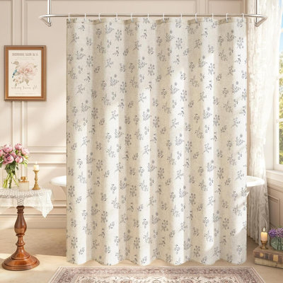 Grey Farmhouse Linen Shower Curtain, Boho Floral Curtain, 72 x 72 | Linen Blend Fabric, Farmhouse Vintage Botanical Design, Cottagecore Charm, French Country Romance, Rustic Chic, Cute Girly