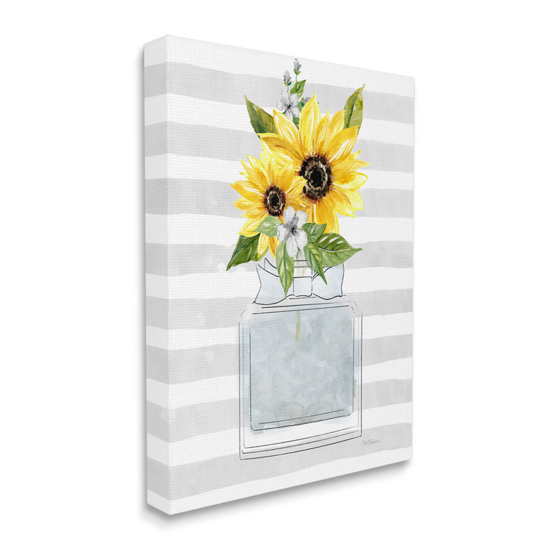 «Vivid Floral Arrangement Glam Perfume Bottle Stripes» par Carol Robinson - cadre flottant, impression sur toile