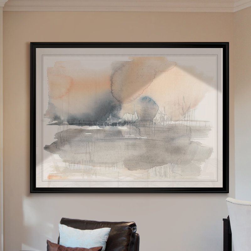 «Blush Haze II», peinture sur toile, H 18,5 po x l 24,5 po x P 1,5 po, Cadre noir