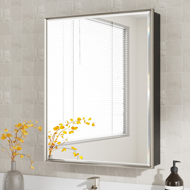 Belwood Framed Medicine Cabinet with Beveled Mirrors, Soft-Close Doors & Adjustable Glass Shelves, Recessed or Surface Mount