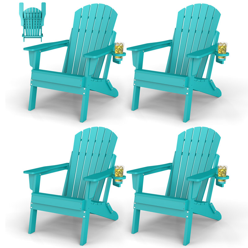 Set Of 4 Folding Adirondack Chair, Teal