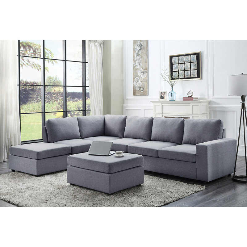 Canapé modulaire réversible en coin Nick, Mélange de lin gris clair