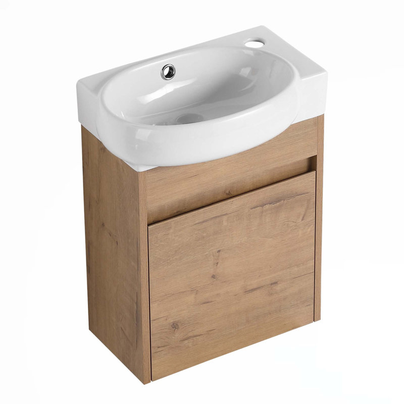 16"Small Bathroom Vanity With Sink, Oak
