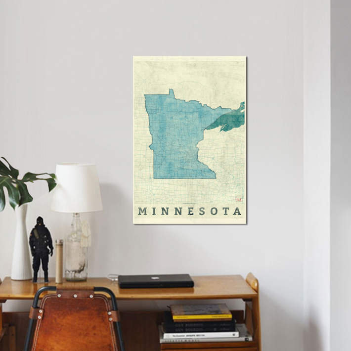 « minnesota map », impression sur toile, H 18 po x l 12 po x P 1,5 po, Toile tendue, Pas de tapis