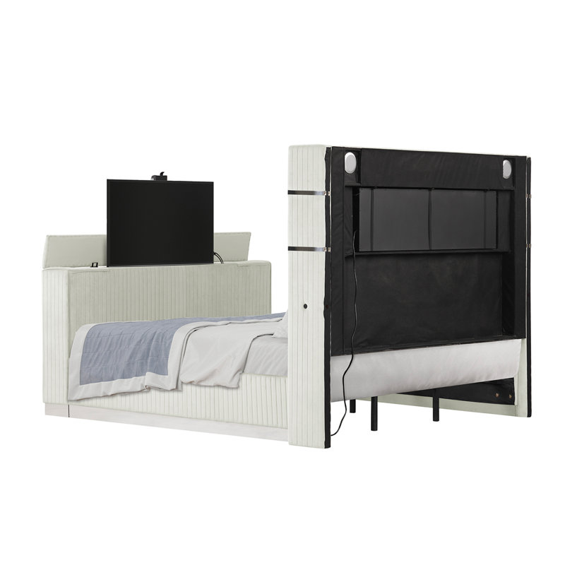 Limann Upholstered Wingback Bed, Queen, Beige