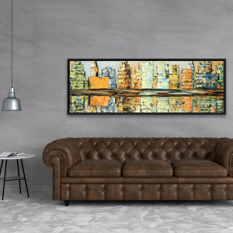 Art sur toile, "Reflections of a Colorful City - Orange"