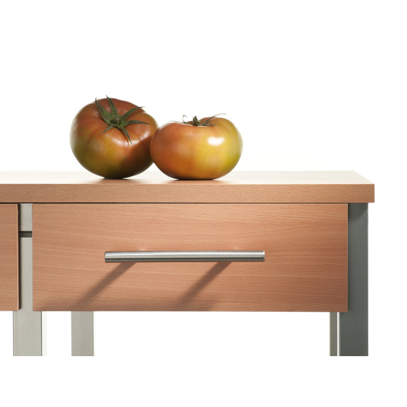 Amanoa Rolling Kitchen Cart with Drawers, Baskets & Bottle Rack – Silver Frame & Walnut Top