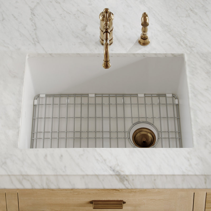 Whitehaus undermount/drop-in single bowl fireclay kitchen sinks, stainless steel grid included, 31", White