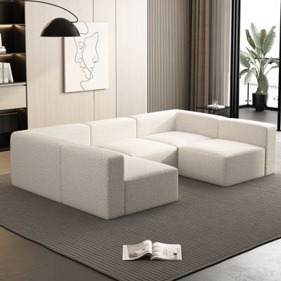 Modular Sectional Sleeper With Chaise And , White Compressed Sponge, U Shaped Convertible, Spring Bag & Memory Foam Couch Chaise, 104.32*70.86. White. Sponge For A Serene Living Space