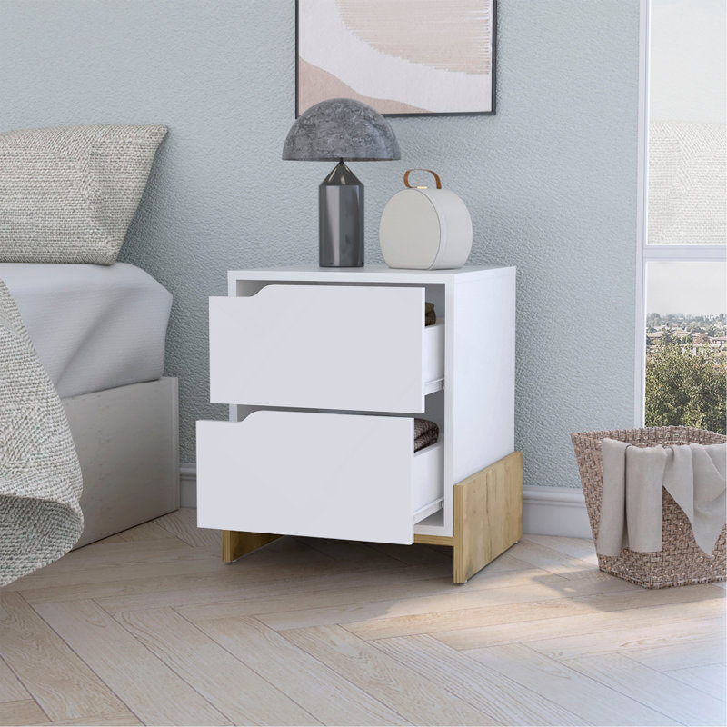 Ralston 2-Drawer Nightstand In White And Macadamia, White/Brown