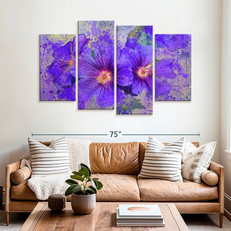 Fleurs mauves Harnek, H 42 po x l 68 po