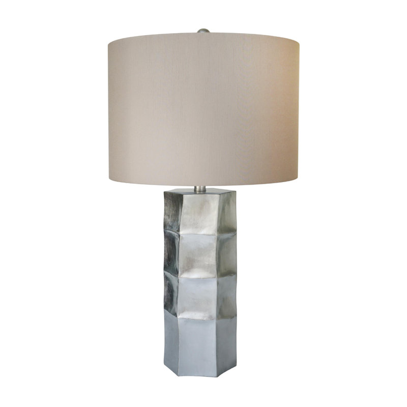 Transitional 1 Light Silver Leaf Table Lamp, Silver