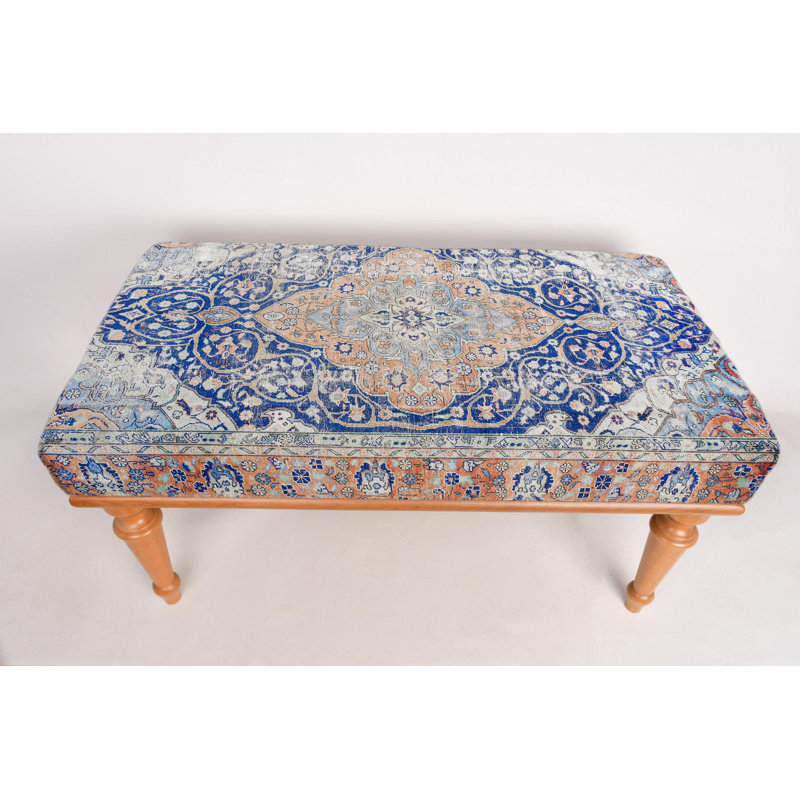Cotton Upholstered Bench, Brown, 45cm H x 120cm W x 45cm D