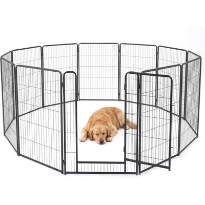 Parc pour chien robuste à 16 panneaux, porte de clôture en acier galvanisé pliable et coffre de transport, 31,1 x 39,4 po