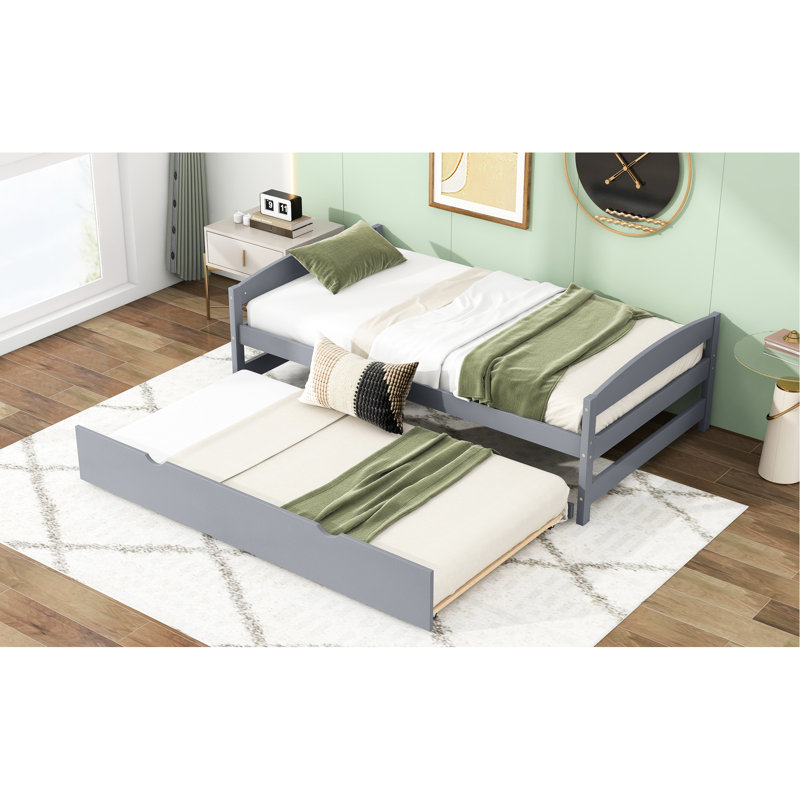 Lit plateforme simple avec lit gigogne, gris - Aménagement de la chambre à coucher