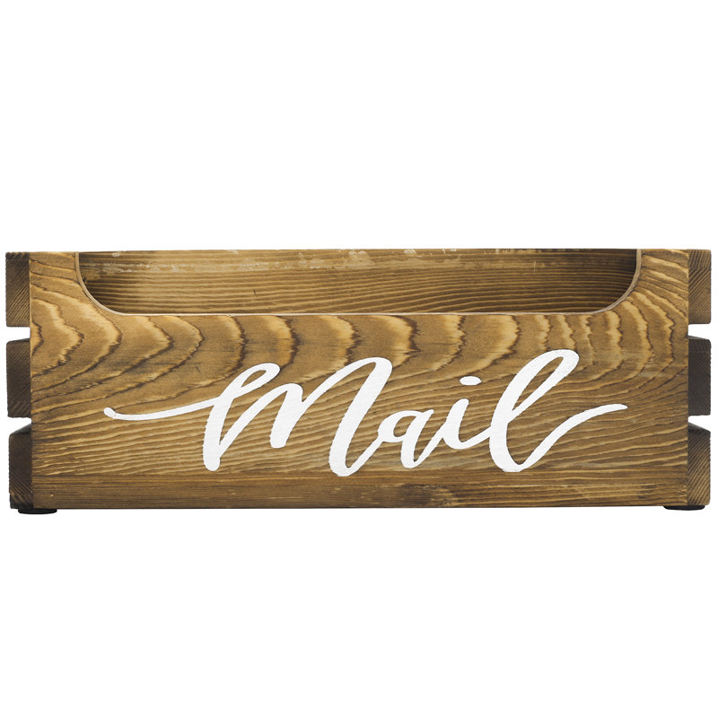 Emmie-May MAIL Wood Holder Paper Organiser, Brown