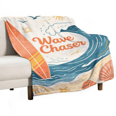 Planche de surf Wave Sun Seagulls Shells Starfish Beach Luxury Flanel, jeté, couverture douce et chaude pour le canapé du salon