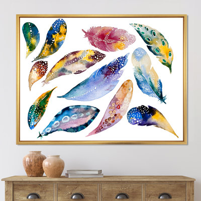 Ensemble de plumes colorées Boho VI - peinture sur toile