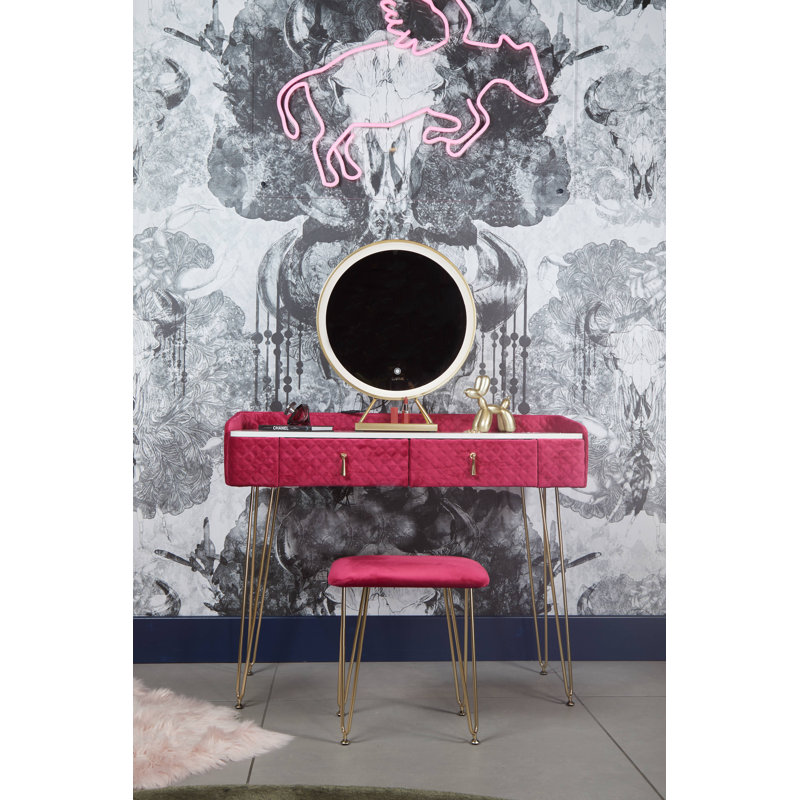 Schaghticoke Dressing Table with Mirror, Raspberry