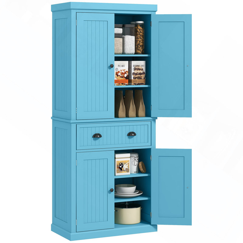 Cabinet 72" Kitchen Pantry, Light Blue, Freestanding Storage Cabinet, Traditional Kitchen Cabinet With 4-Doors, Drawer, And 3 Adjustable Shelves For Dining Room