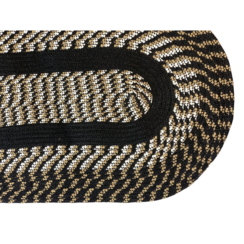 Samara Machine Made Braided Polypropylene Black/White, 22" x 40" Oval