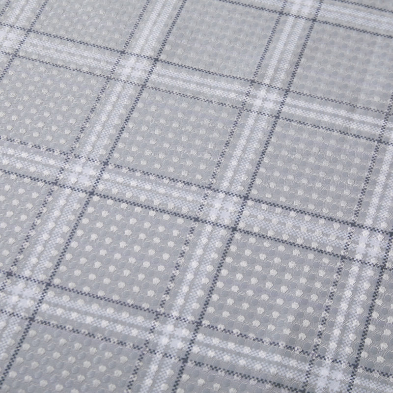 Gray Plaid Linen Textured Waterproof Shower Curtain with Hooks