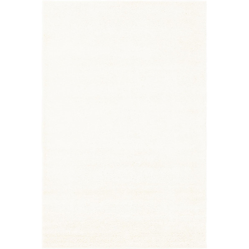 Tapis blanc en polypropylène tissé à la machine à poils longs Fragos, Rectangle 6 pi x 9 pi