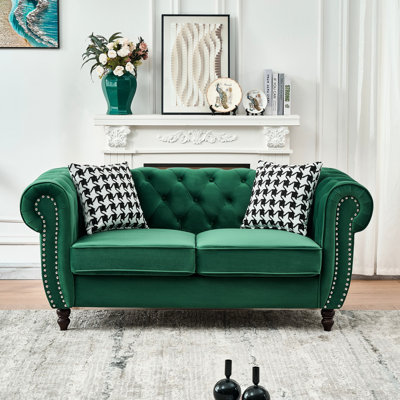 Velours 67 po 2 places avec accoudoirs roulés, style moderne Mid-Century pour espace de vie principal, structure compacte, capacité de poids de 450 lb, velours doux, rembourrage en mousse haute densité, bois massif