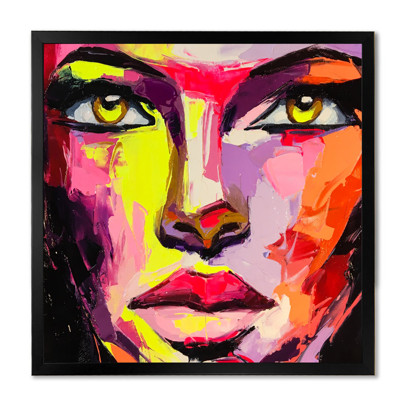 Portrait coloré d'une fille à la mode - sur, Cadre photo noir, H 16 po x l 16 po x P 1 po