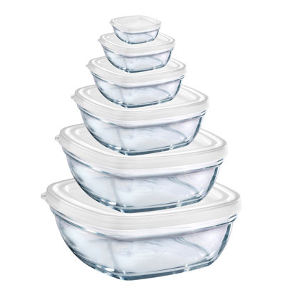Stroman Glass and Plastic Food Storage Container - Set of 6 Containers and 6 Lids