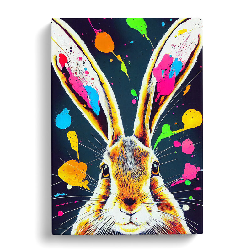 Paint Splashed Hare No.5 - Wrapped Canvas, 50cm H x 35cm W x 3cm D