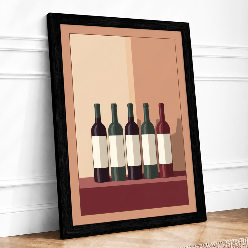 Wine Bottles In Terracotta Minimalist - Print, A1 - 84.1 x 59.4 cm, Black