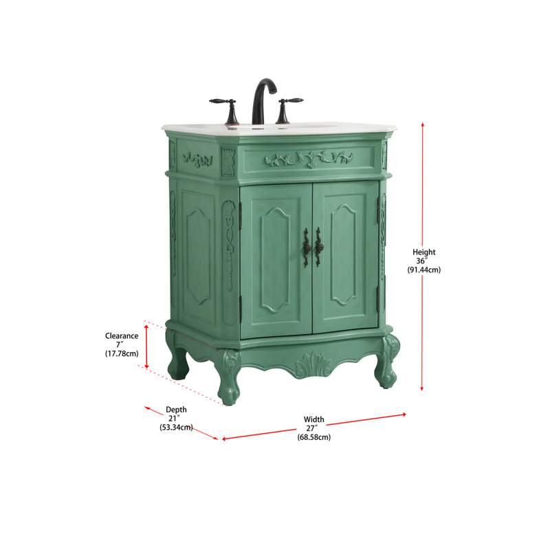 Lunette 27'' Single Bathroom Vanity with Top, Vintage Mint, Off White/Cream
