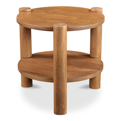 Table d'appoint, bois de manguier massif rond, brun rétro