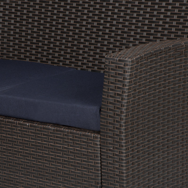 Ensemble de conversation en osier / rotin pour 4 personnes avec coussins Delano, Bleu marine Performance, Chocolat