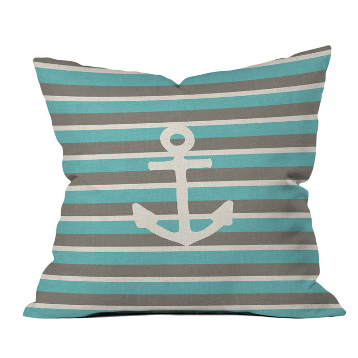 Green Anchor Outdoor Throw Pillow, 16" x 16"